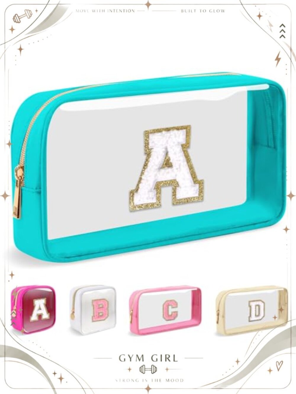 Clear PVC Nylon Chenille Letter Patch Makeup Bag Zipper Cosmetic Pouch Travel